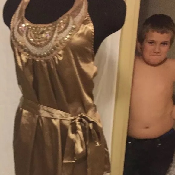 Women’s XL gold halter tie back. Tie waist, blouse - Picture 1 of 8